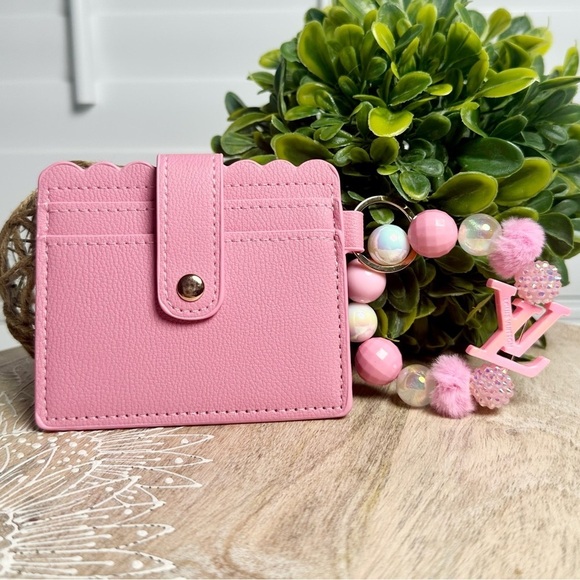 Accessories - Card Holder with Handmade Beaded Keychain in Pink